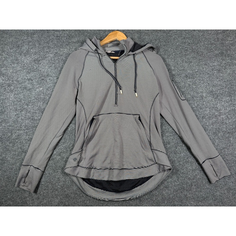 Athleta Hoodie Womens L White Black Striped Long Sleeve Heavenly Heights 1/2 Zip